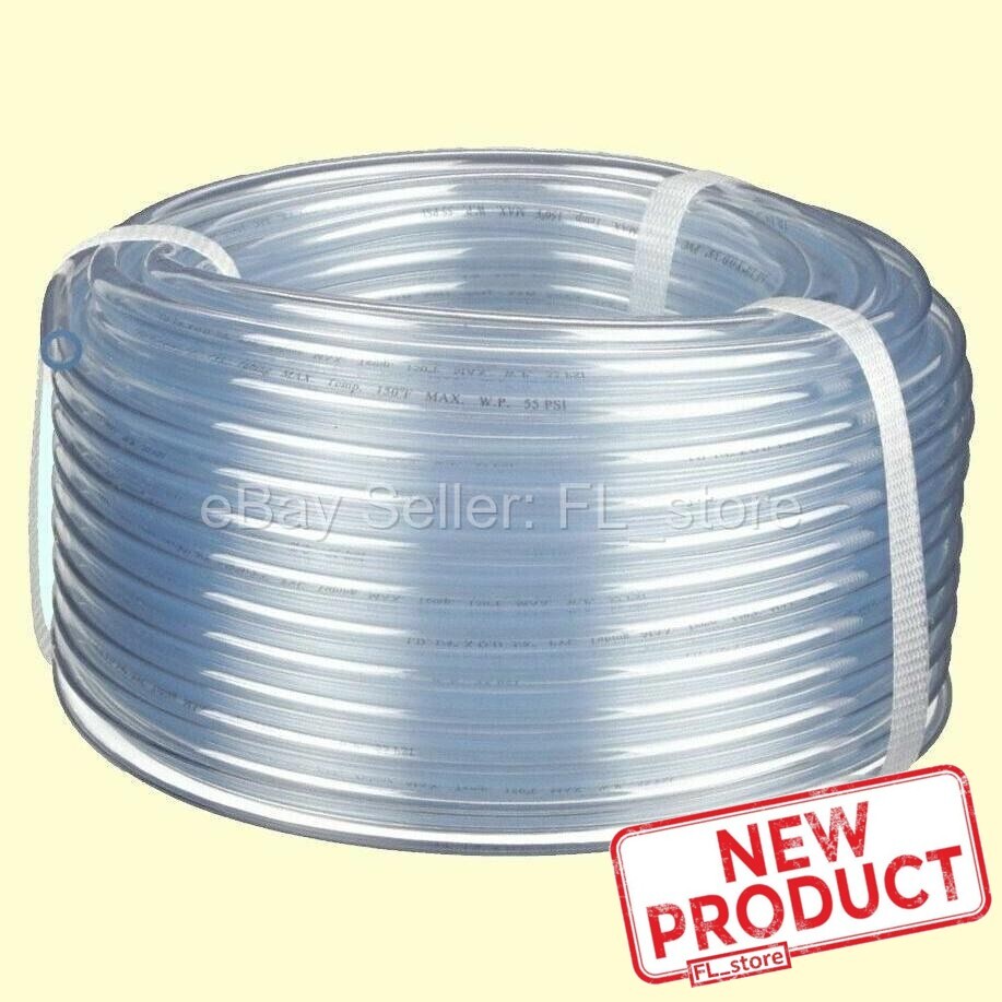 100 Feet Clear Plastic Tubing 1/4" ID x 3/8" OD Flexible Roll PVC Tube NEW
