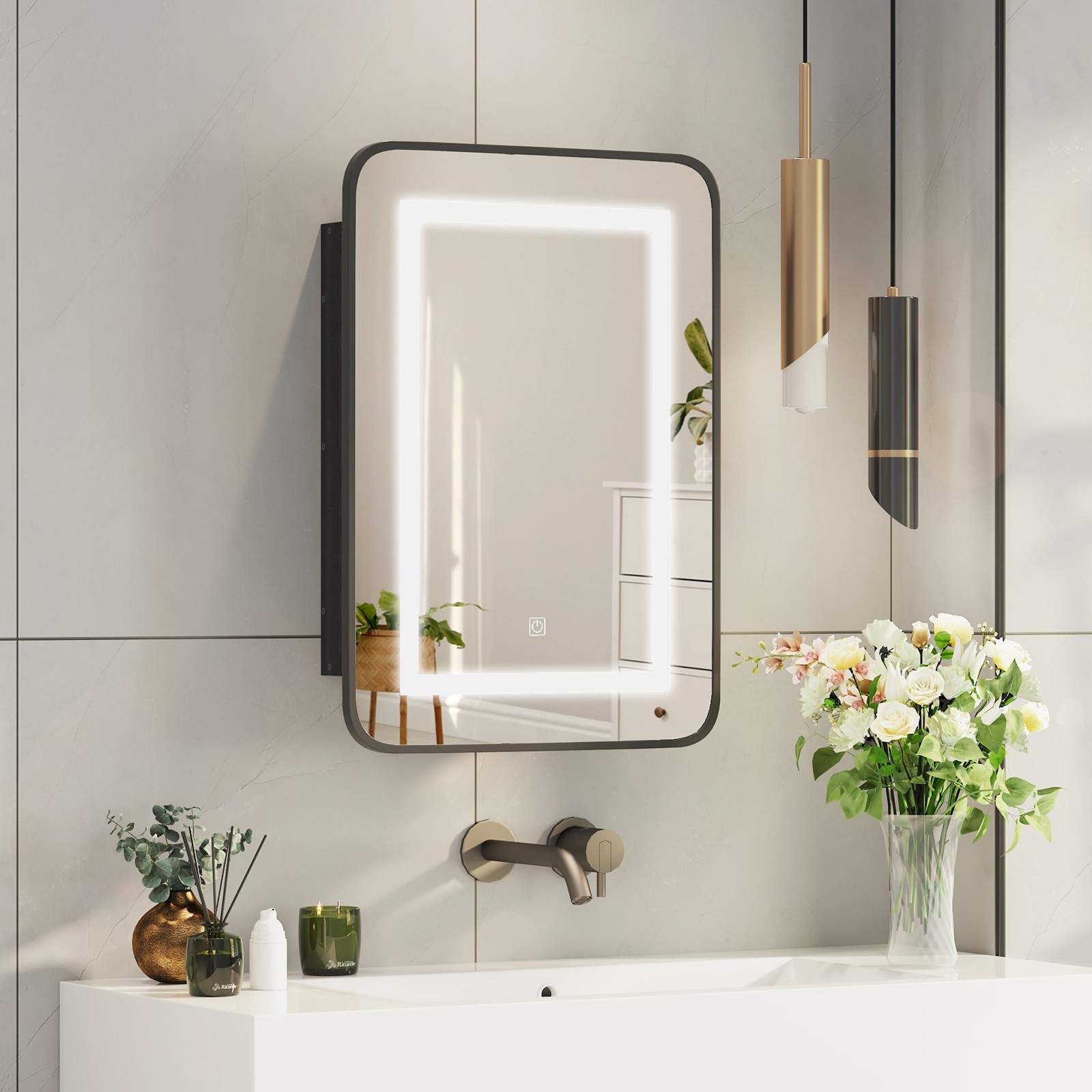 Bathroom Lighted Medicine Cabinet Recessed 3-Color LED Medicine Cabinet Mirror