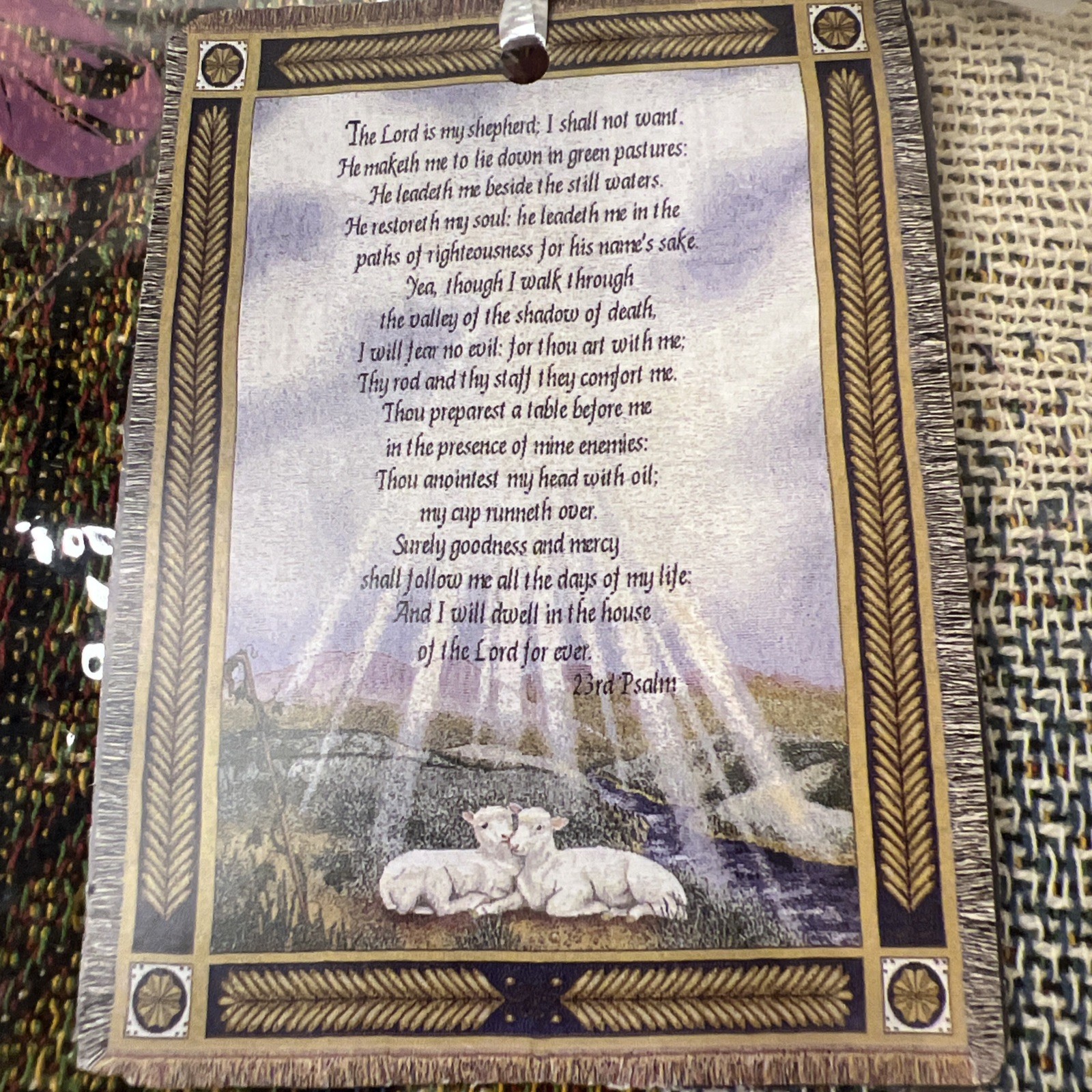 NEW Woven Tapestry of the 23rd Psalm 60"x50" Christian Prayer Lamb Blanket Decor