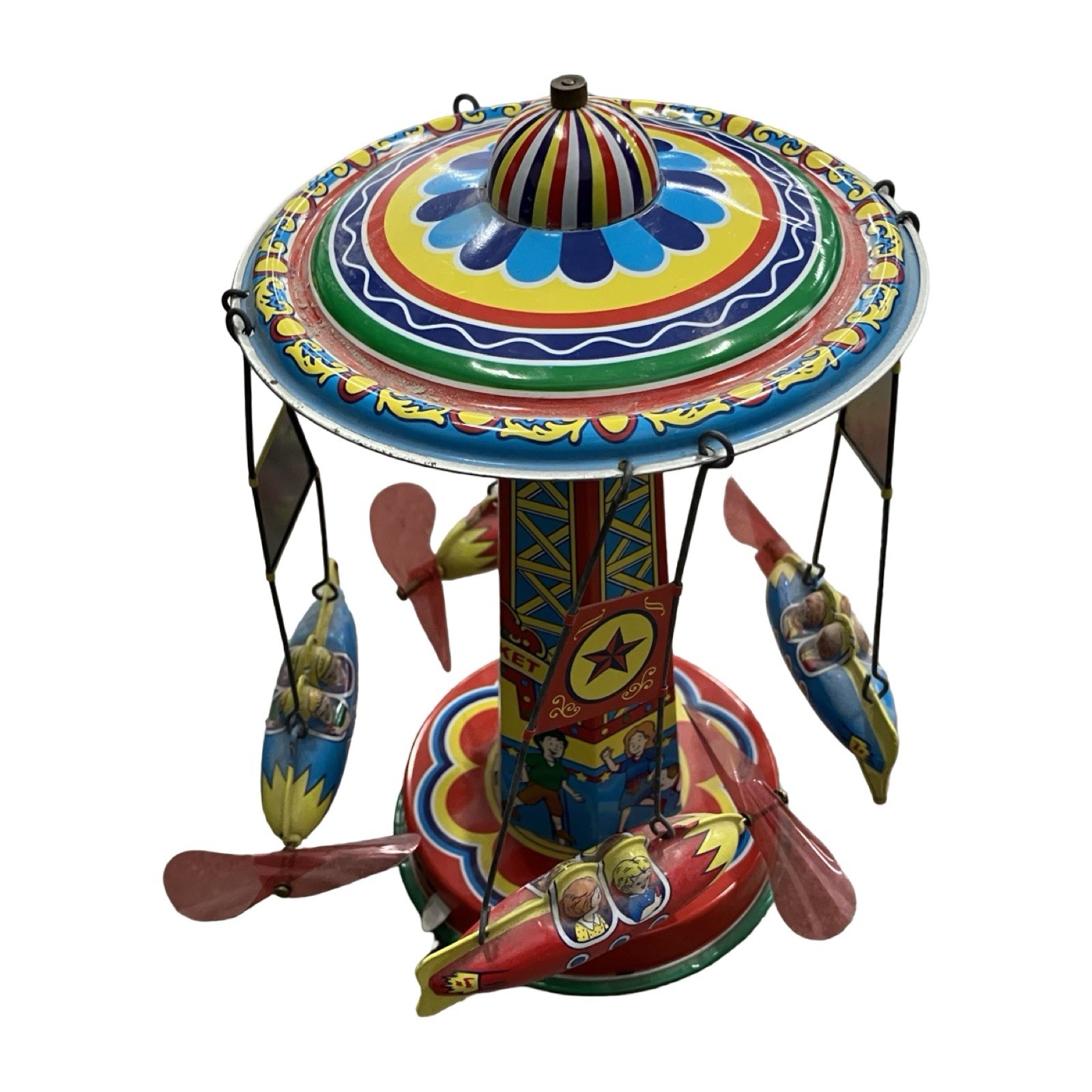 Schylling Retro Tin Type Rotating Ride A Rocket 2010 Interactive Toy - WORKS