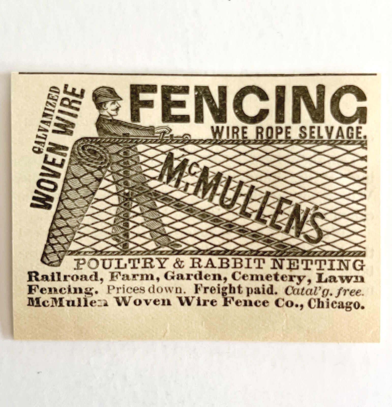 McMullen Woven Wire Rope Fence 1894 Advertisement Victorian Chicago ADBN1bbb