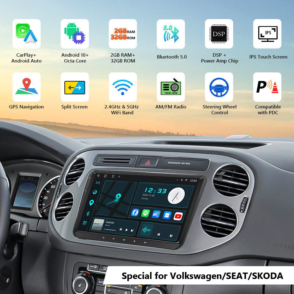 Octa Core 9" Android Car Stereo Radio CarPlay GPS DSP For VW Jetta Passat Golf 6