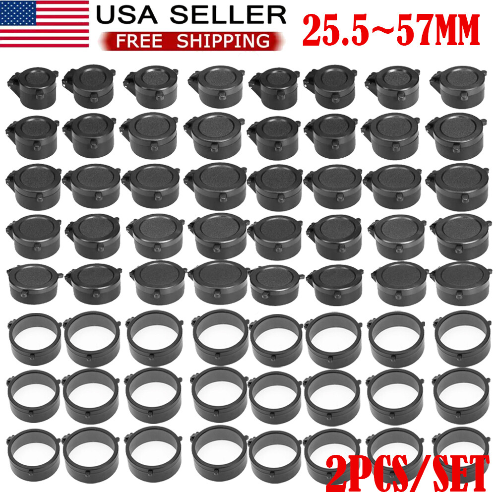 2Pcs Rifle Scope Lens Cover Flip Up Cap Objective Lense Lid Quick Spring Protect