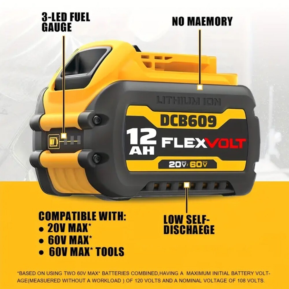 2Pack 12.0AH For DEWALT DCB612 20V/60V MAX FLEXVOLT Lithium-Ion Battery DCB609-2