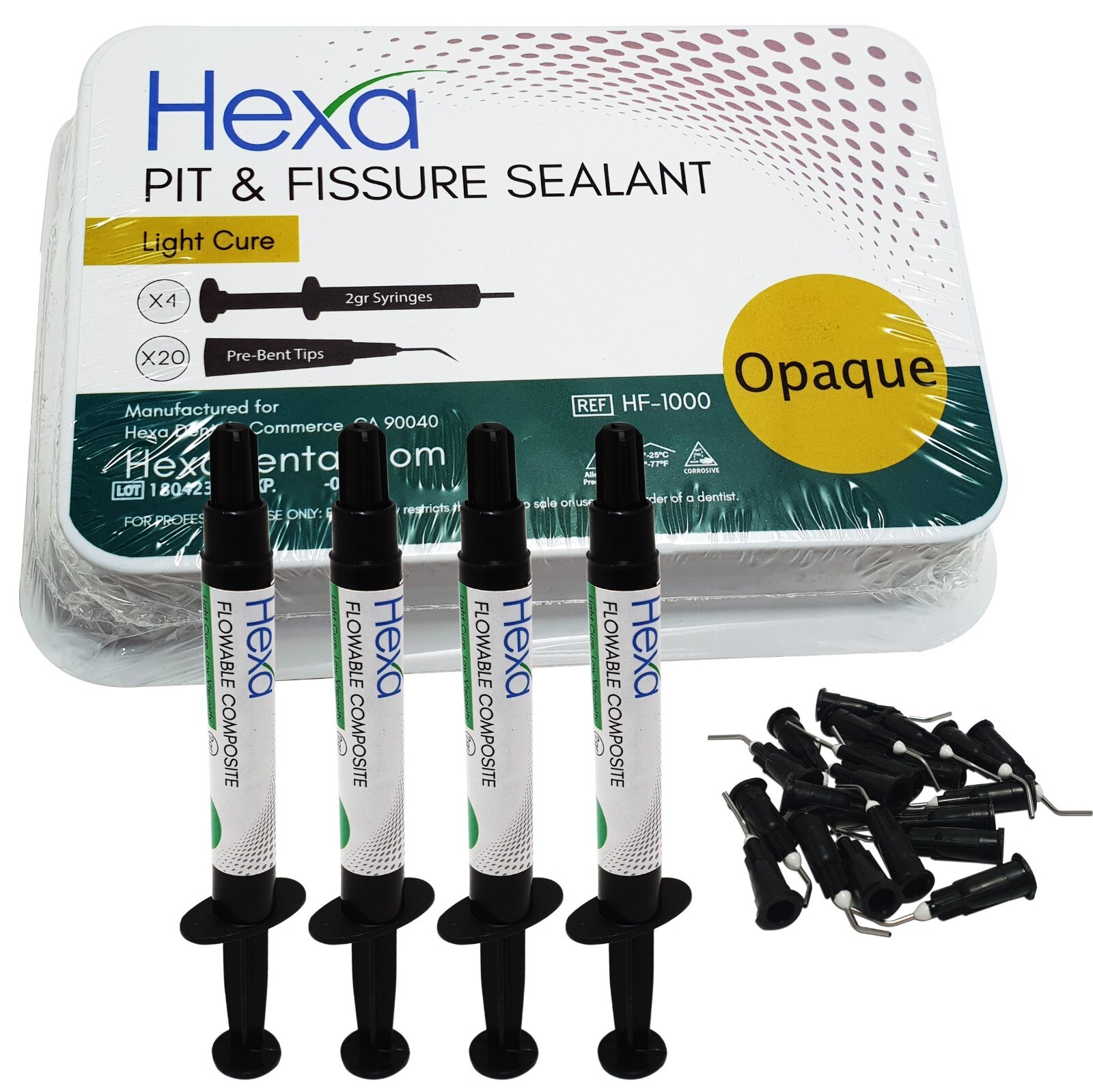 Hexa Dental Pit Fissure Sealant Light Cure Resin Fluoride Release 4 Syringe Kit