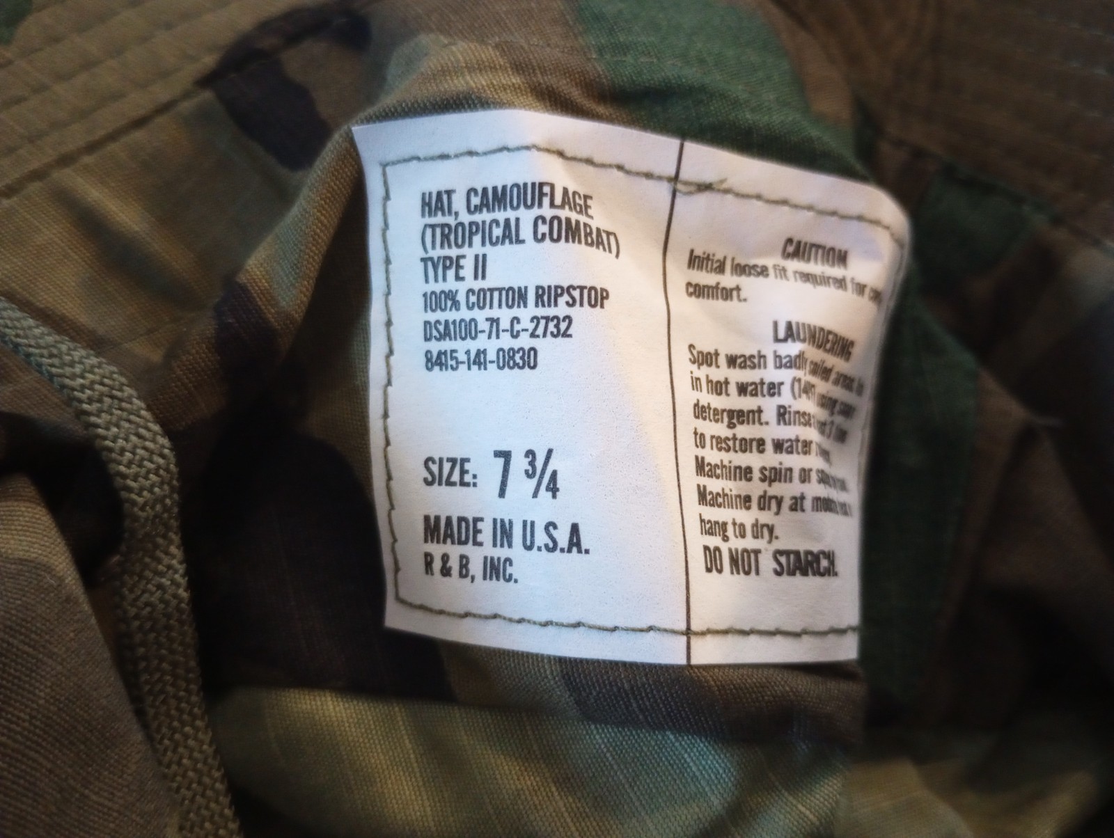 US MILITARY ARMY VIETNAM JUNGLE BOONIE HAT TYPE II ERDL CAMOUFLAGE X-LARGE 7 3/4