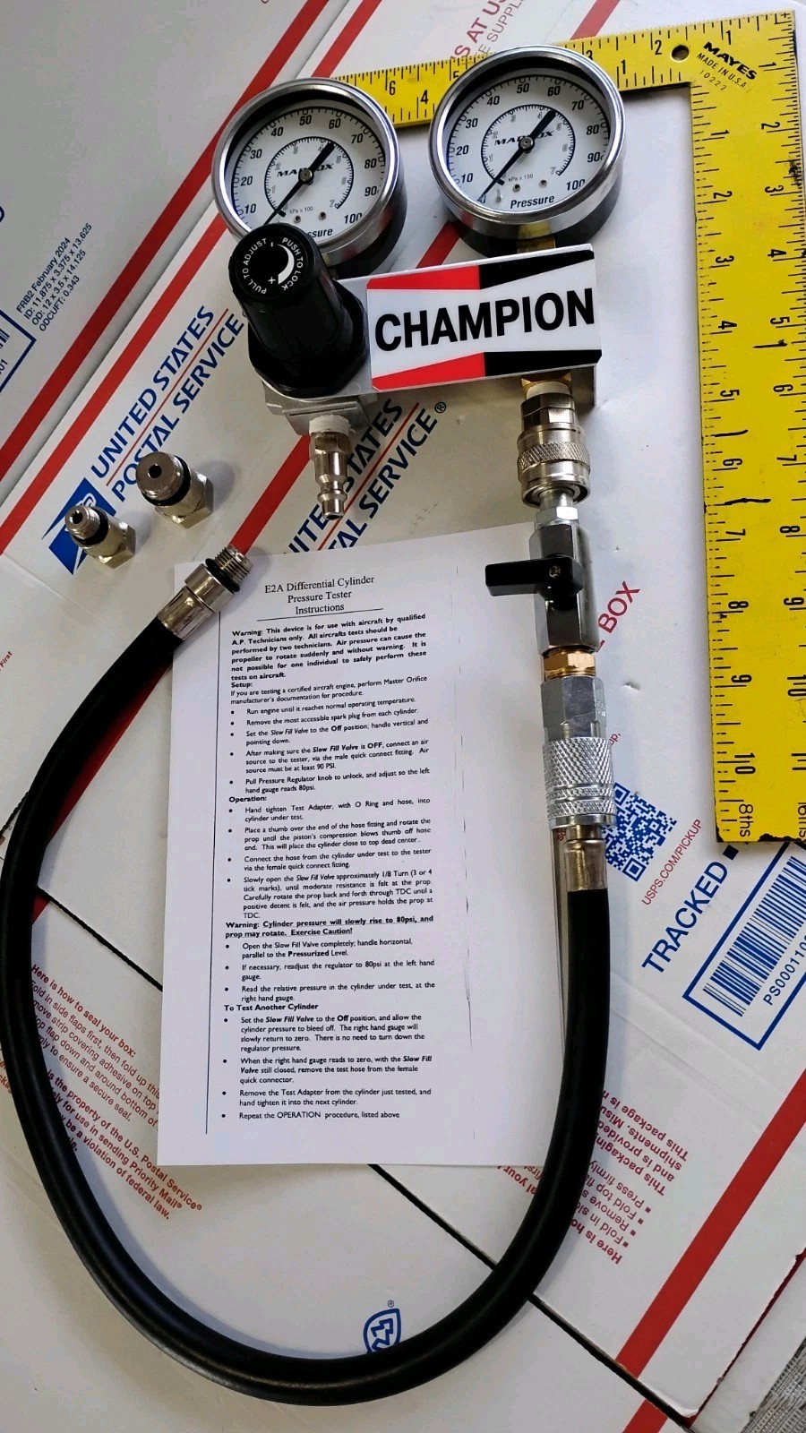 E2 AIRCRAFT CHAMPION COMPRESSION TESTER .040 ORIFICE LYC CONT ROTAX TESTED GOOD