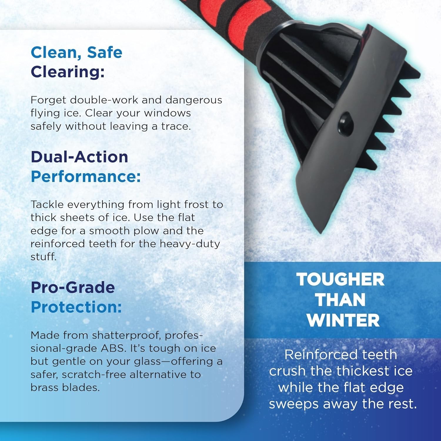 Ice Scraper for Car Windshield & Windows - Tough Reinforced Plastic Handle NEW