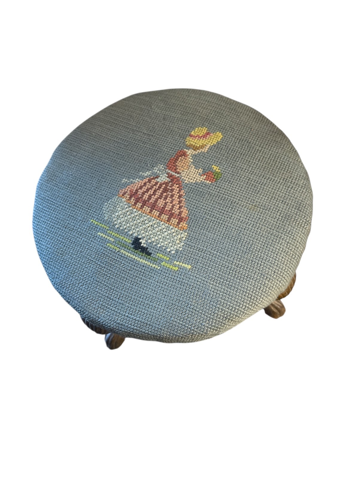 vintage metal legs Needlepoint Footstool Ottoman