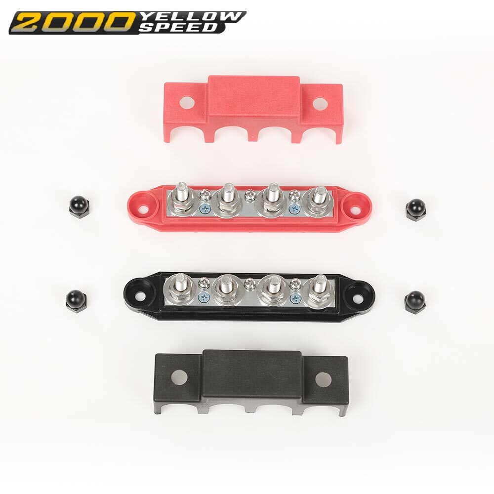 5/16" 12V 250A 4 Post Busbar Bus Bar Power Distribution Block With Cover 2Pc