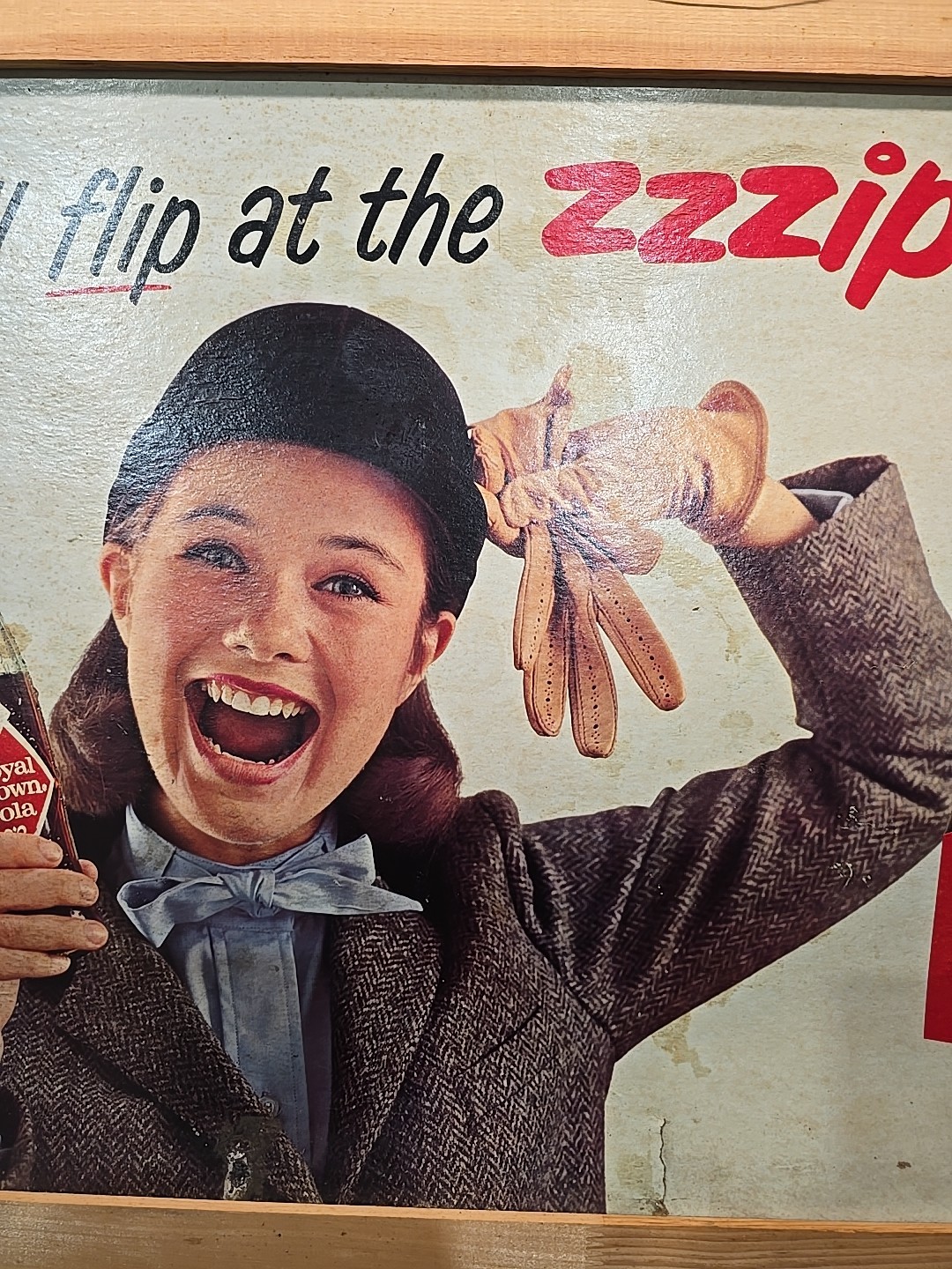1960s Royal Crown Cola Cardboard Advertising Sign You'll Flip At The ZZZip In RC