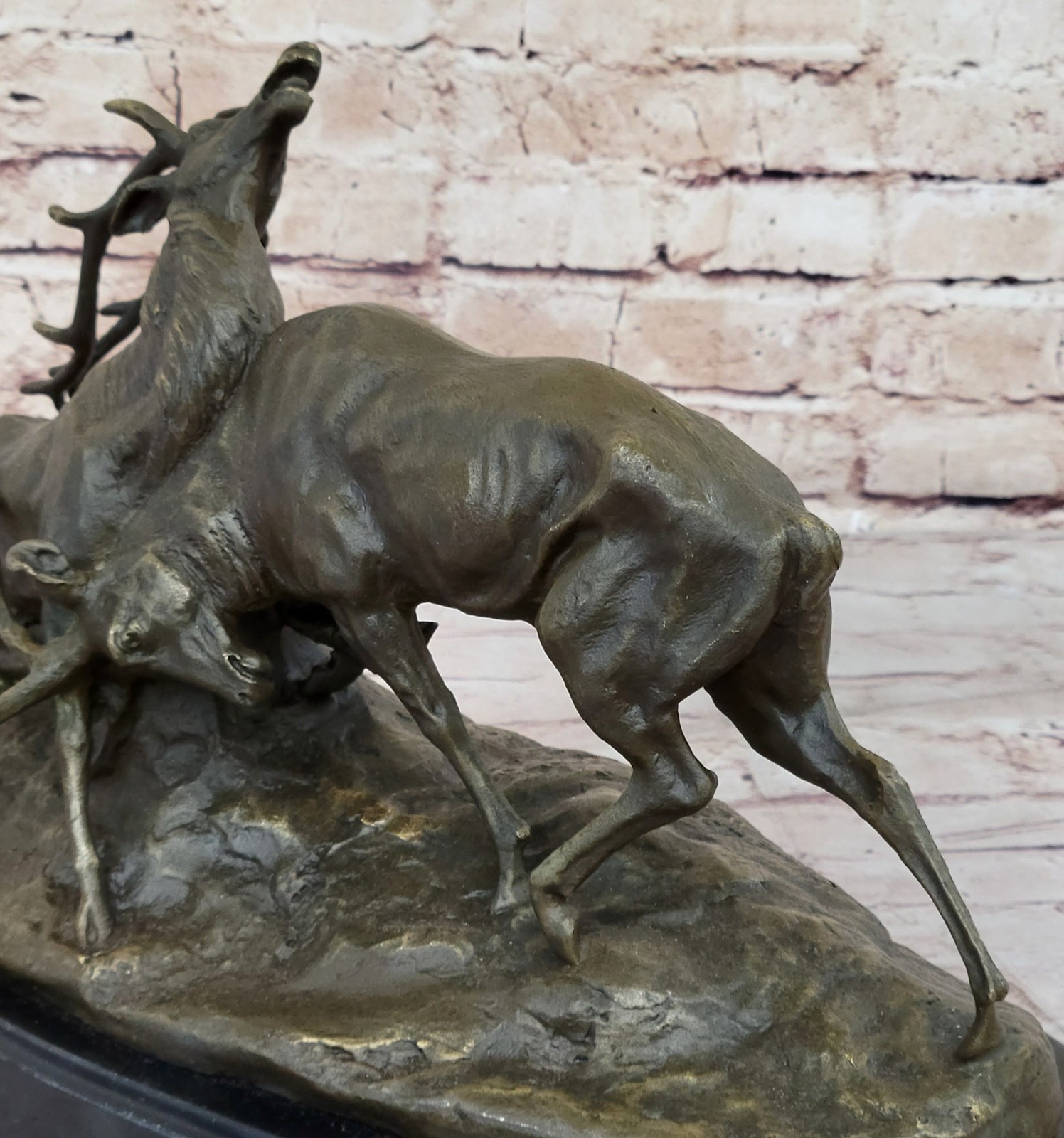 Art Deco Brown Patina Two Stags Museum Quality Bronze Hot Cast Sculpture Sale