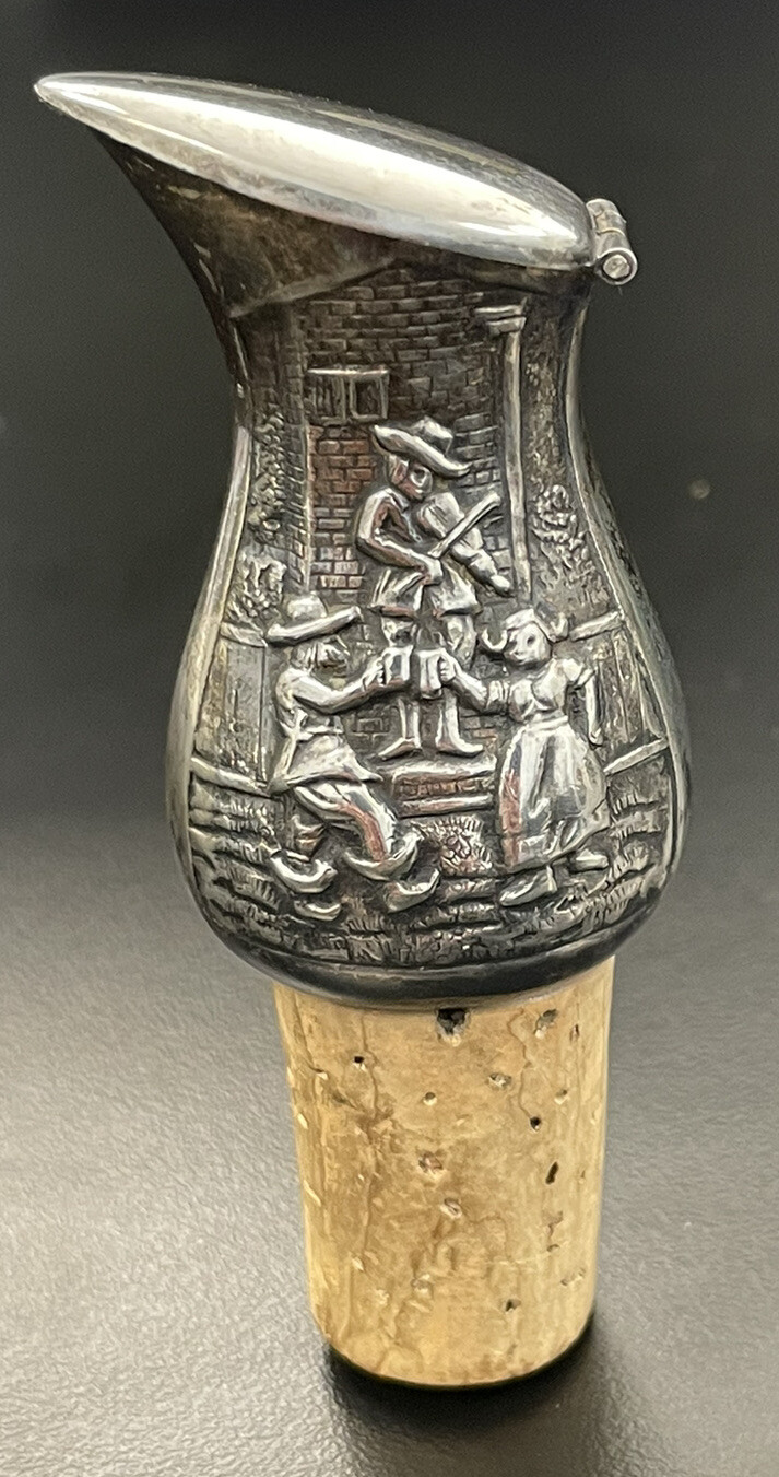 Antique Silver Plate Ornate Danish Wine Decanter Bottle Stopper Pourer