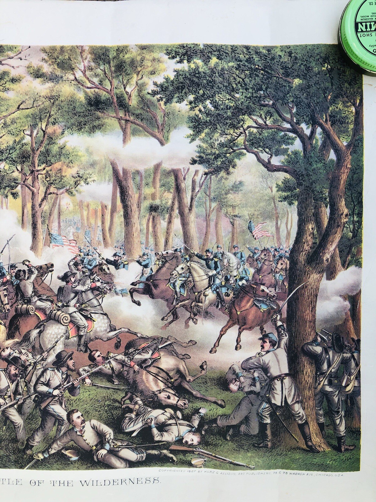 1887 Kurz & Allison "BATTLE OF THE WILDERNESS" 1864 Civil War Lithograph Print