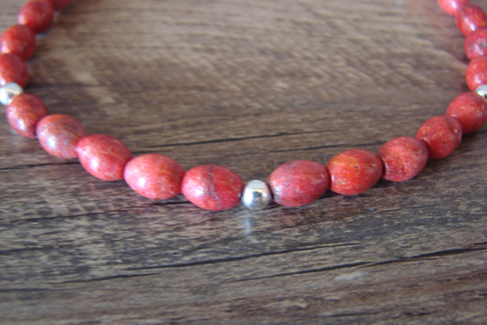 Navajo D. Jake Hand Strung Coral Beaded Anklet Jewelry