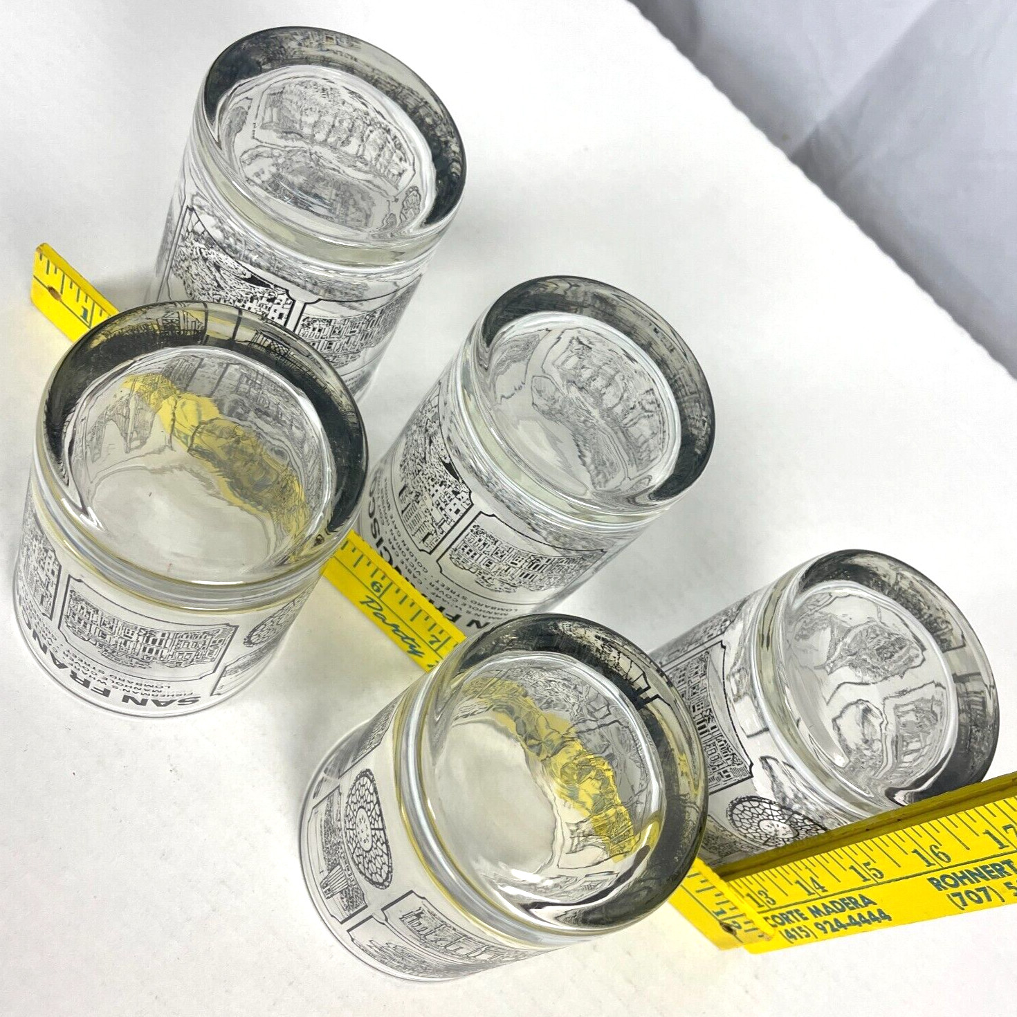 San Francisco Tourist Attractions 5 Vtg Cocktail Glass Lot 70s Coit Golden Gate