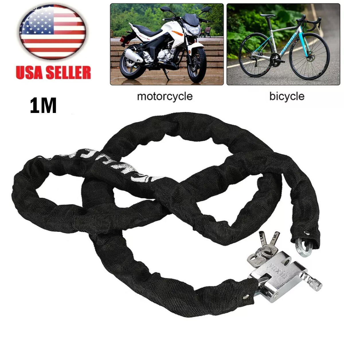 1.8M HEAVY DUTY STRONG MOTORCYCLE MOTORBIKE BIKE SECURITY CHAIN AND PADLOCK LOCK