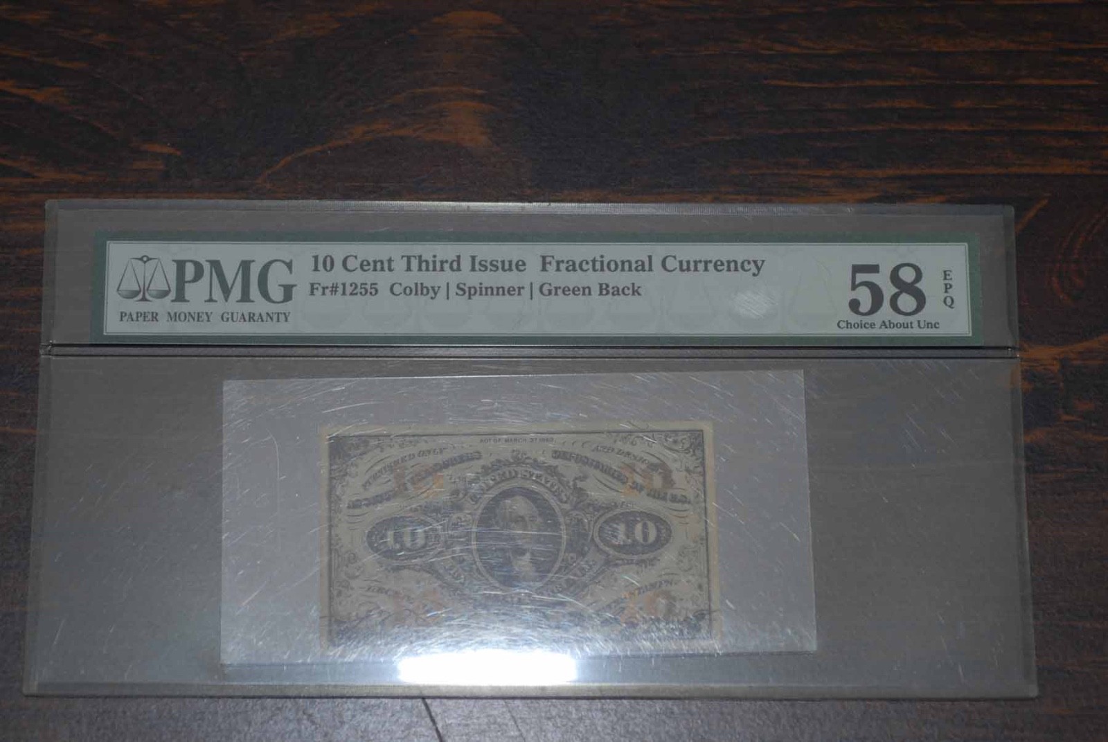 10 Cent, Third Issue, US Fractional Currency, PMG 58, EPQ
