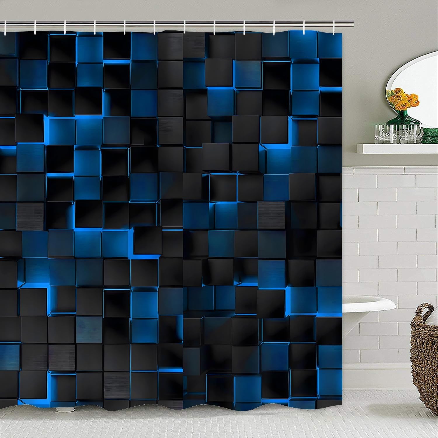 Shower Curtain Set Blue 3D Cubes - Bathroom Sets