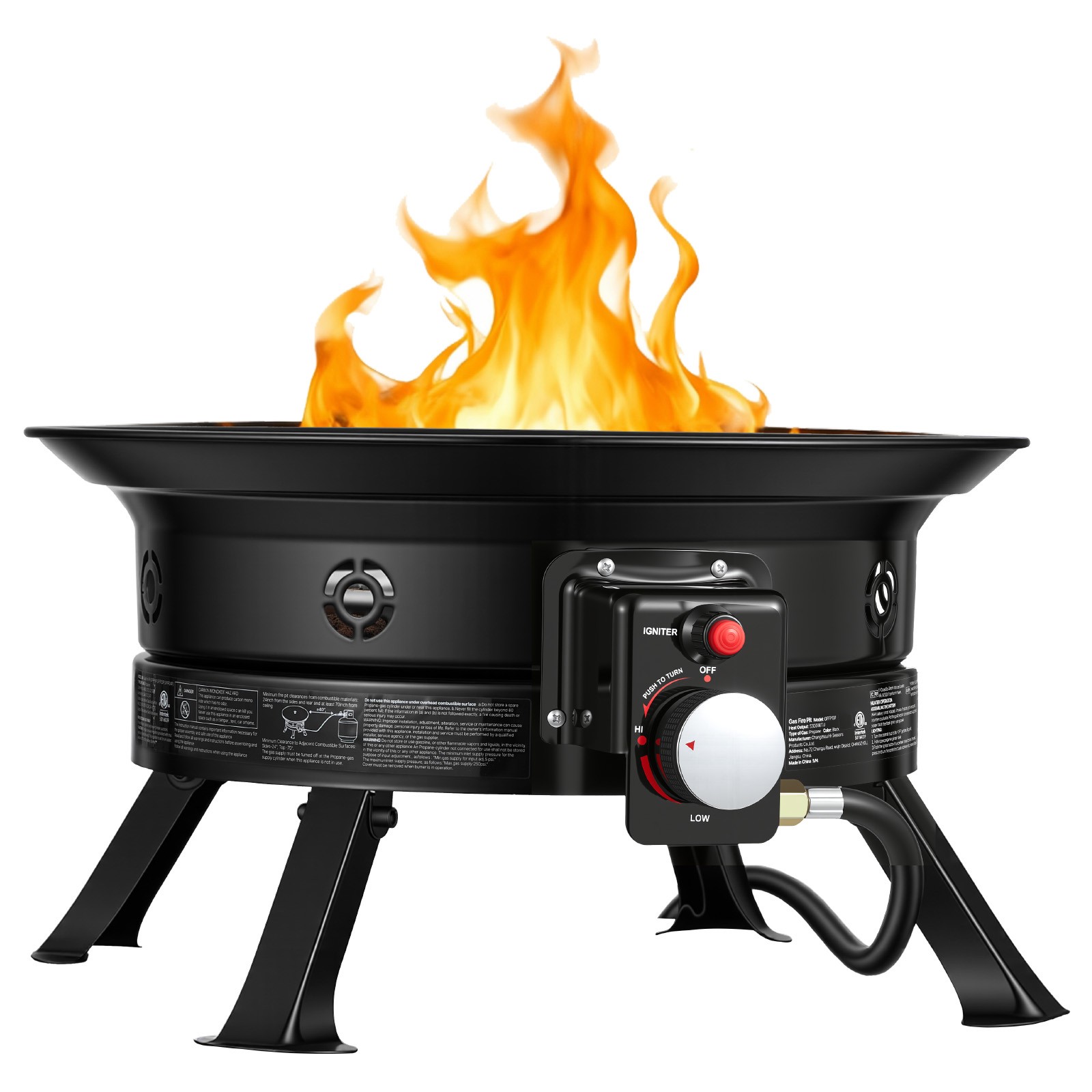 Uimoso 19-Inch Portable Propane Fire Pit, 53000BTU Gas Fire Bowl for Outdoor Use
