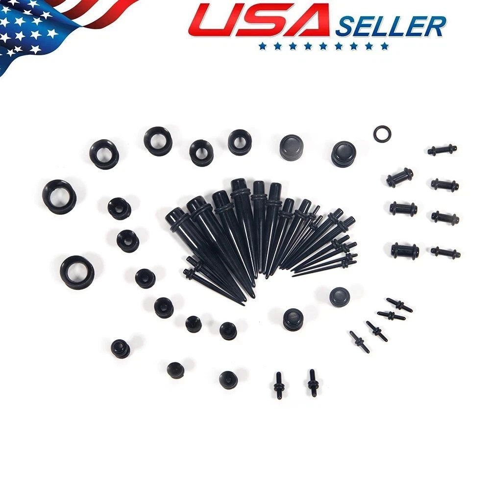 50pcs Ear Stretching Kit 14G-00G Taper Ear Gauges Plugs Tunnels Expander Set