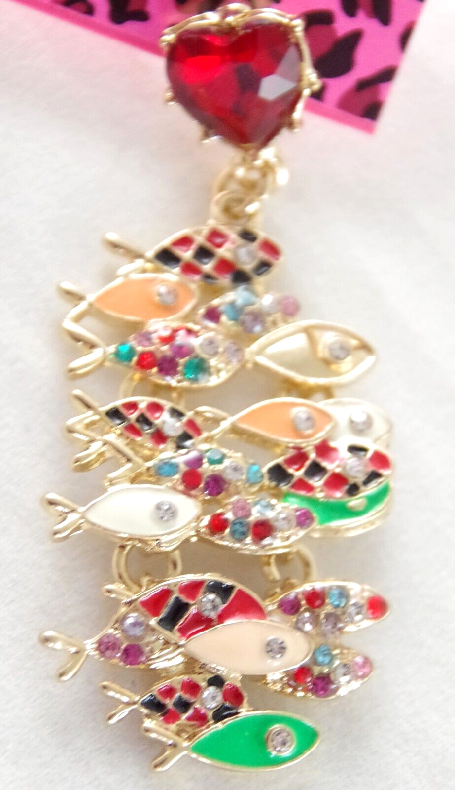 BETSEY JOHNSON ASYMMETRICAL PREDATOR/ SCHOOL OF FISH RHINESTONE DANGLE EARRINGS