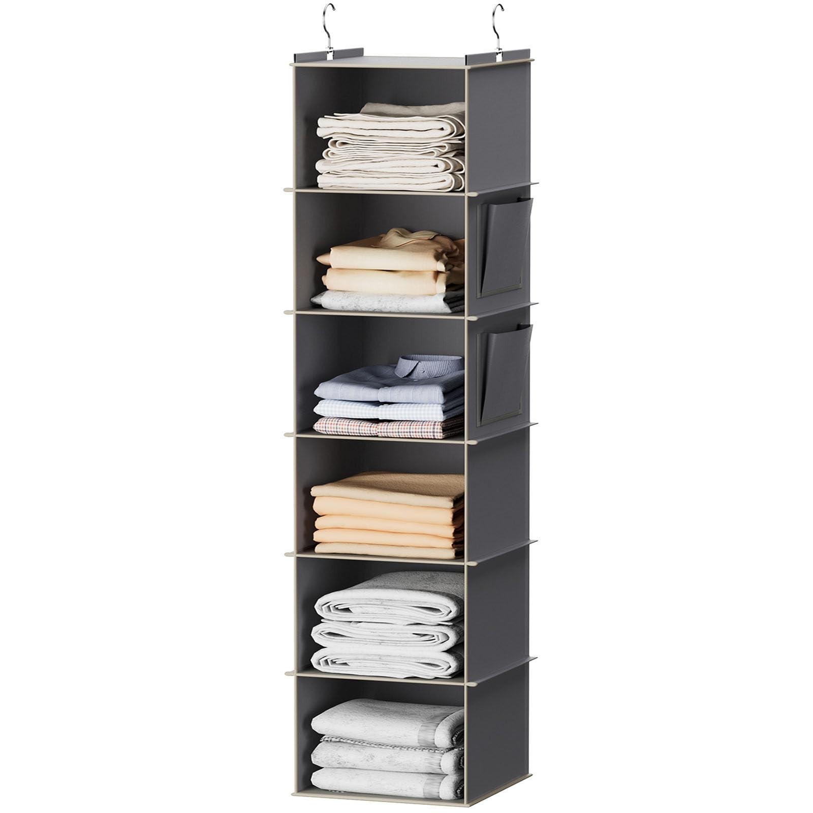 6-Shelf Hanging Closet Organizer, Grey Storage Shelves for Clothes & Accessories