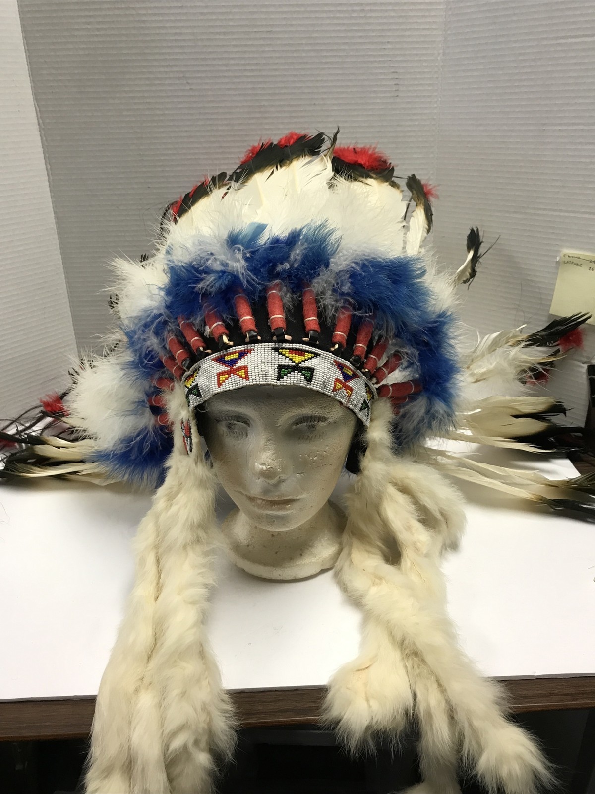 Native American War Indian Warrior Feathered Beaded Ceremonial Headdress
