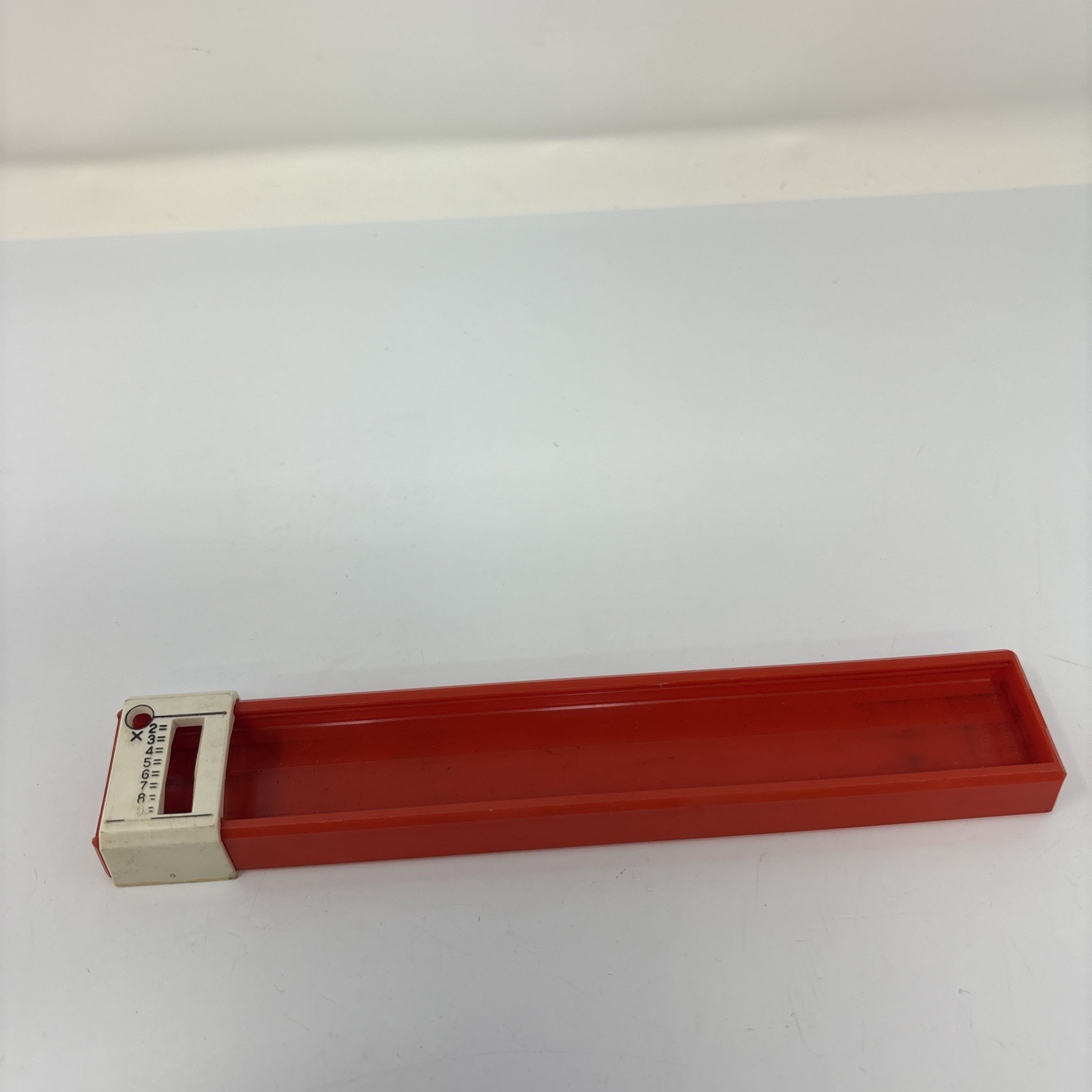 Vintage Sterling Multiplier Pencil Box, Sharpener & Ruler, Red And White 7 5/8"