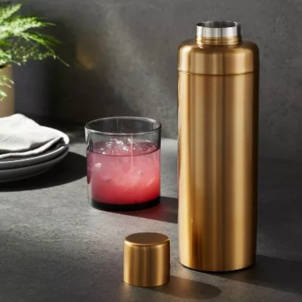 Metal Cocktail Shaker Gold: Stainless Steel, 25oz Capacity, Lacquered Finish