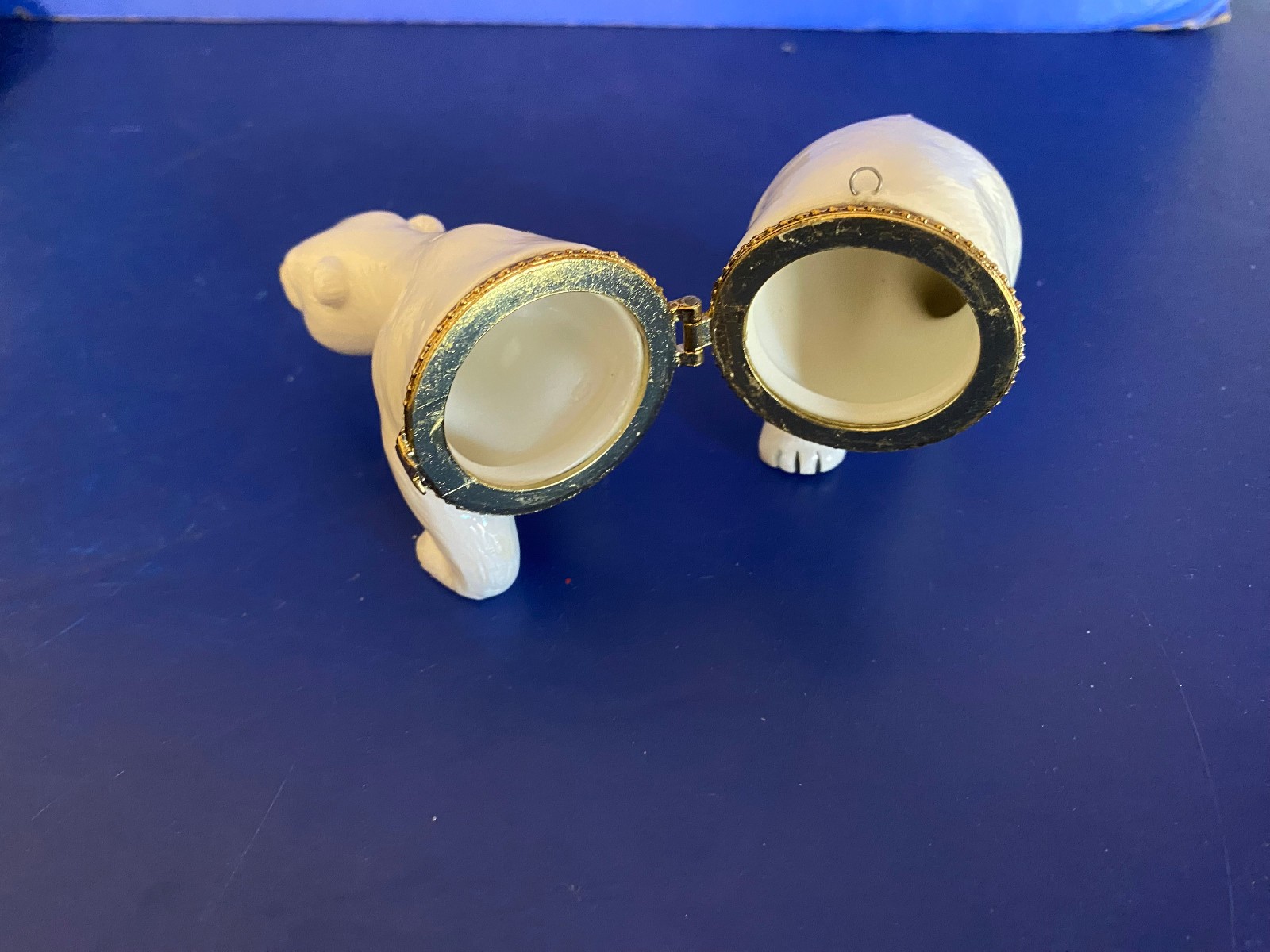 Hinged Trinket Box White Polar Bear Hanging Ornament Porcelain 4 3/4" long