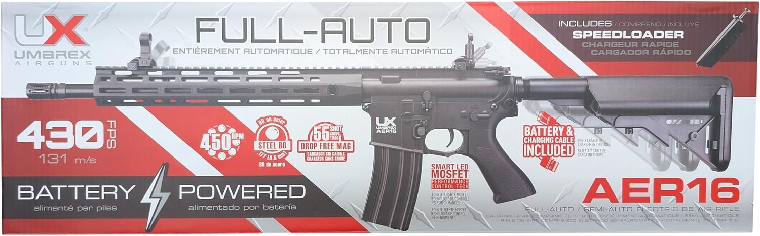 Umarex AER16 .177 Caliber Electric-Powered Full Auto Air Rifle 2252126 with BBs