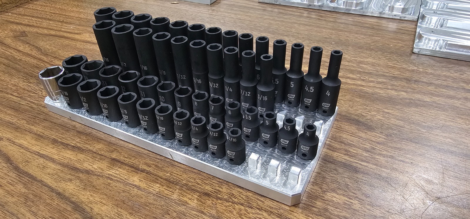 1/4" - 4 Row Billet Aluminum Socket Organizer - Tool Box Billet