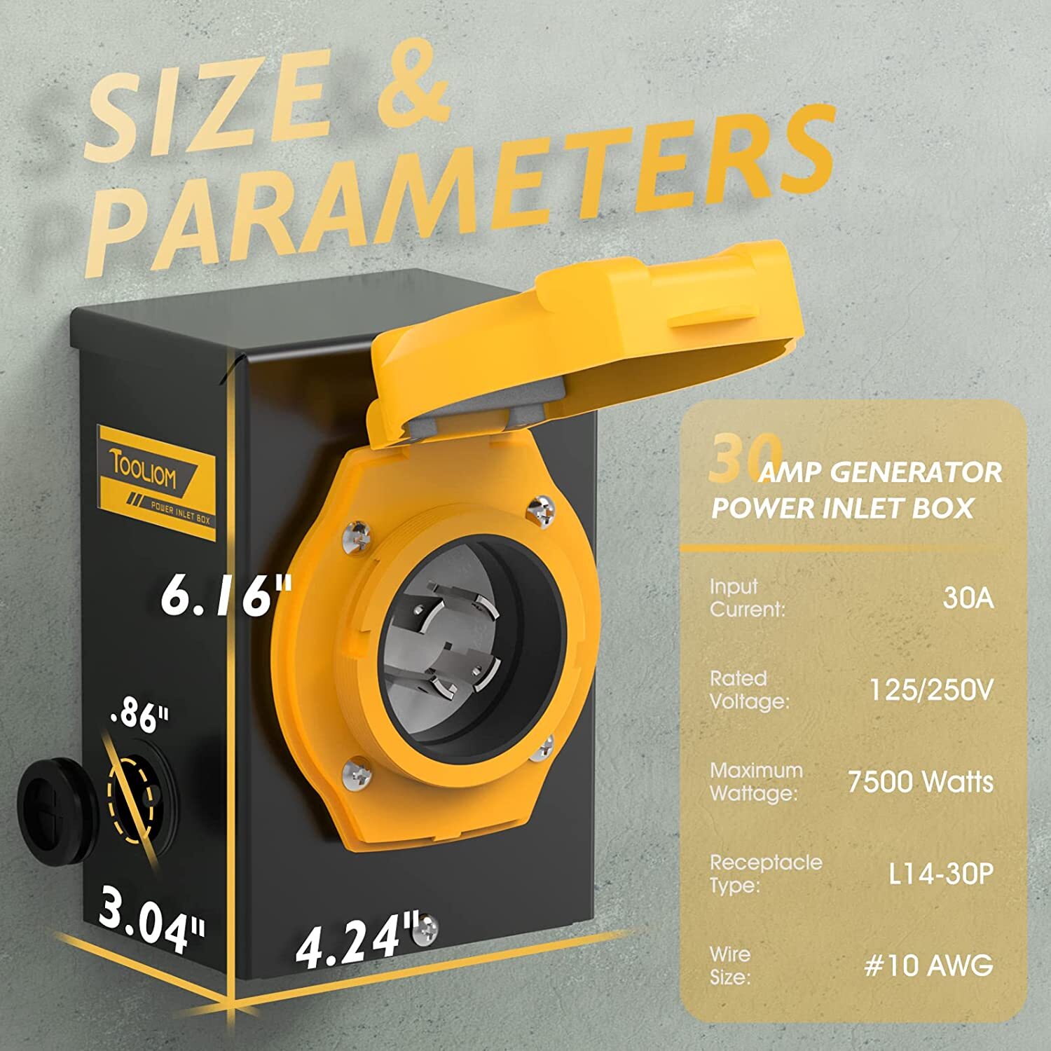 30 A Generator Inlet Box L14-30P 4 Prong 125/250V, 7500W with LED Indicator