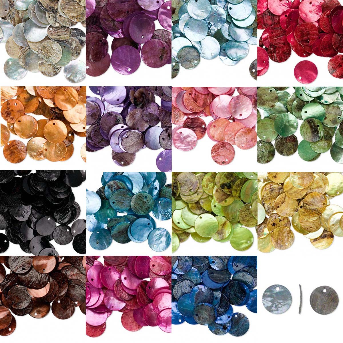 15 Iridescent Mussel Sea Shell Flat Round Coin Drop Charm Thin Disc Beads w/Hole