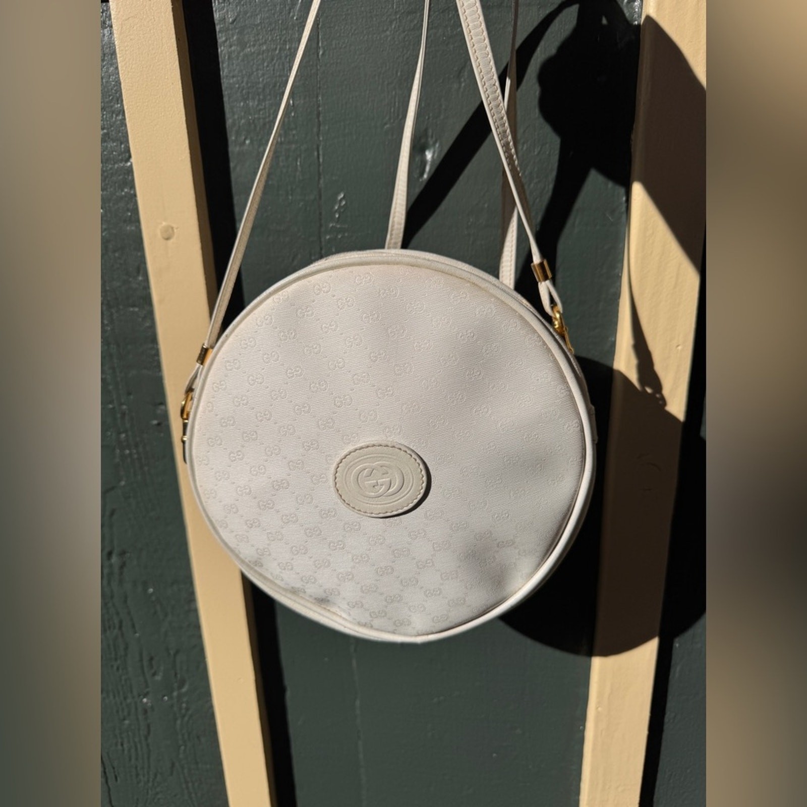 80s Vintage White Gucci Micro GG Canteen Bag