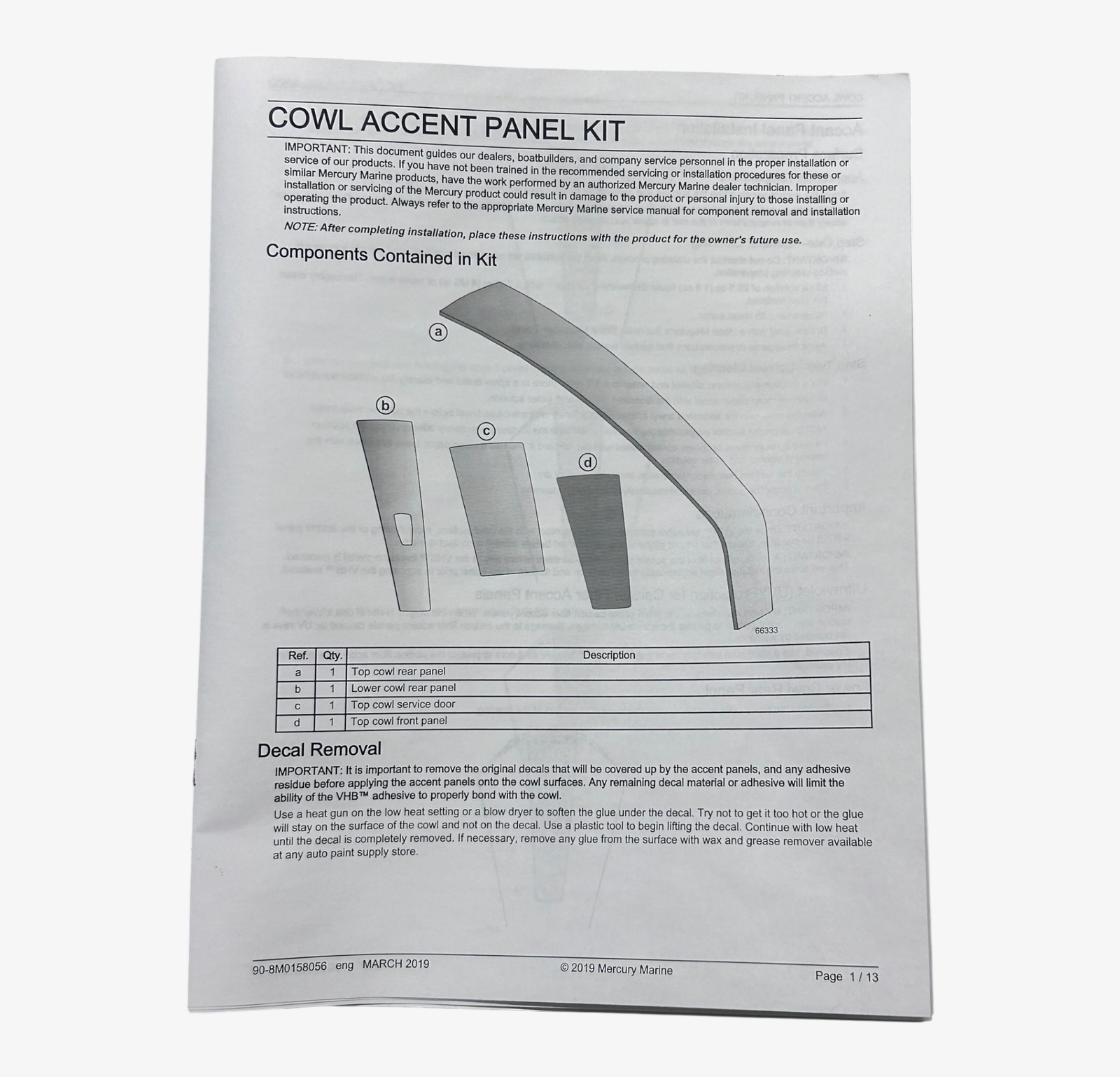 Mercury Marine 8M0147691, 450R Red Cowling Accent Panel & Decal Kit