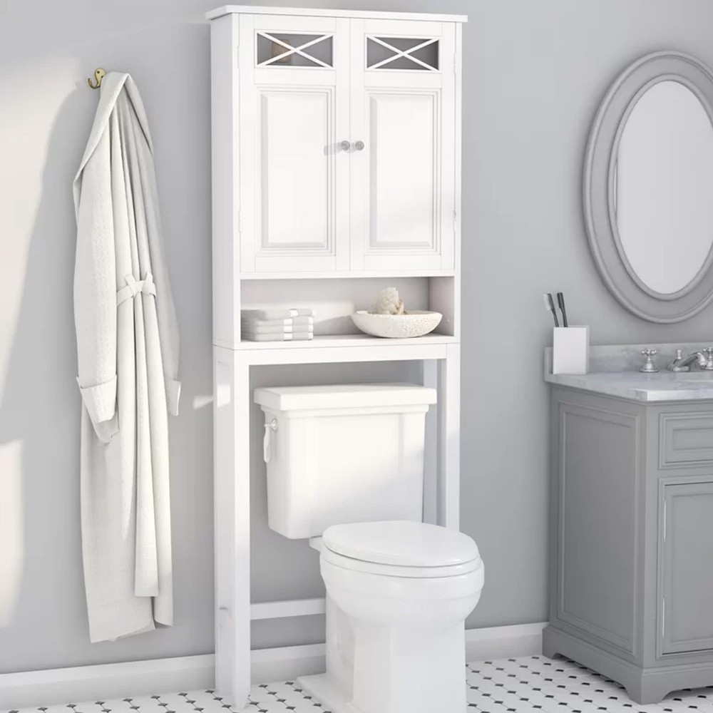 Over the Toilet Bathroom Storage Space Saver Cabinet White 68" H