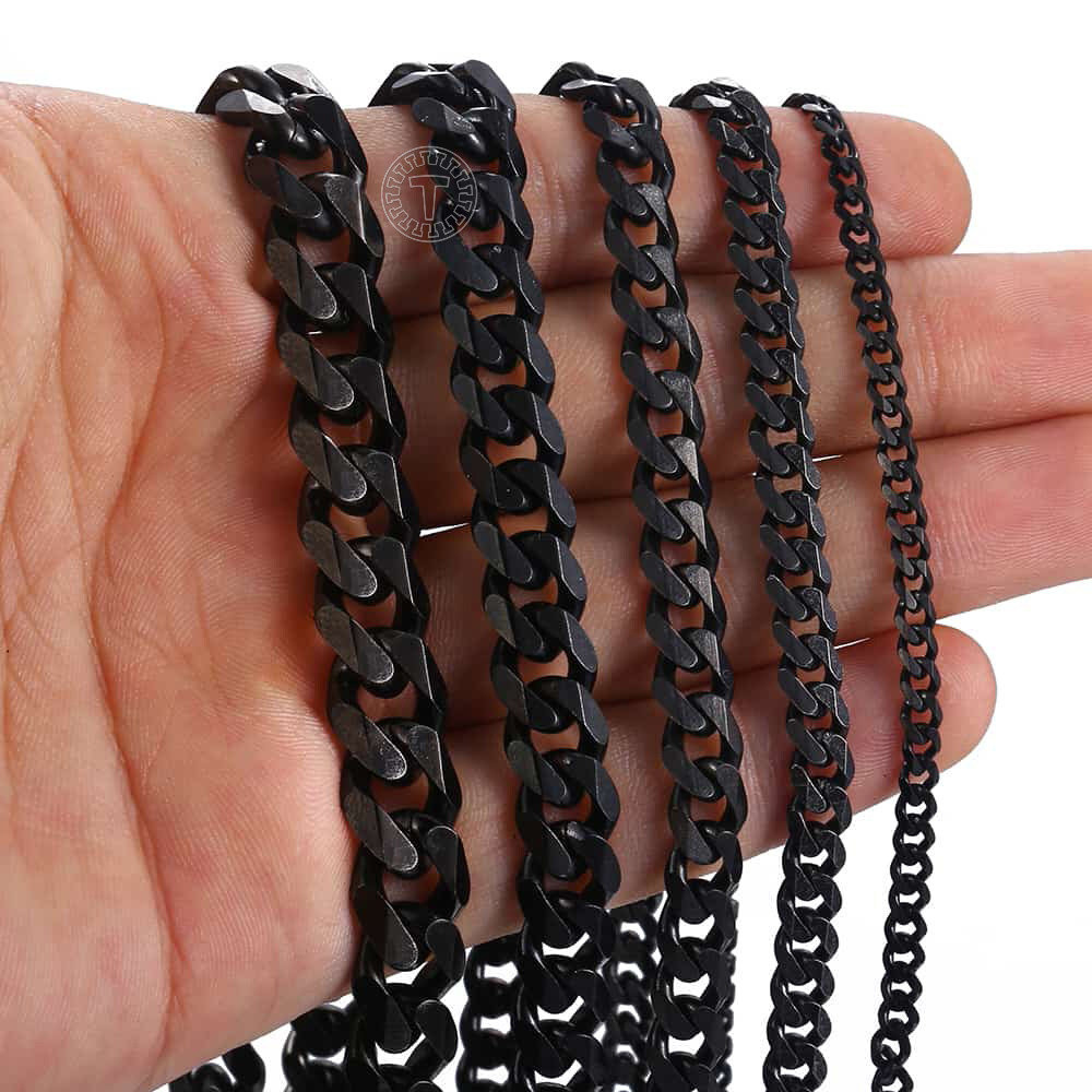 Men's Black Stainless Steel Cuban Necklace Curb Chain 3/5/7/9/11mm Wide Jewelry