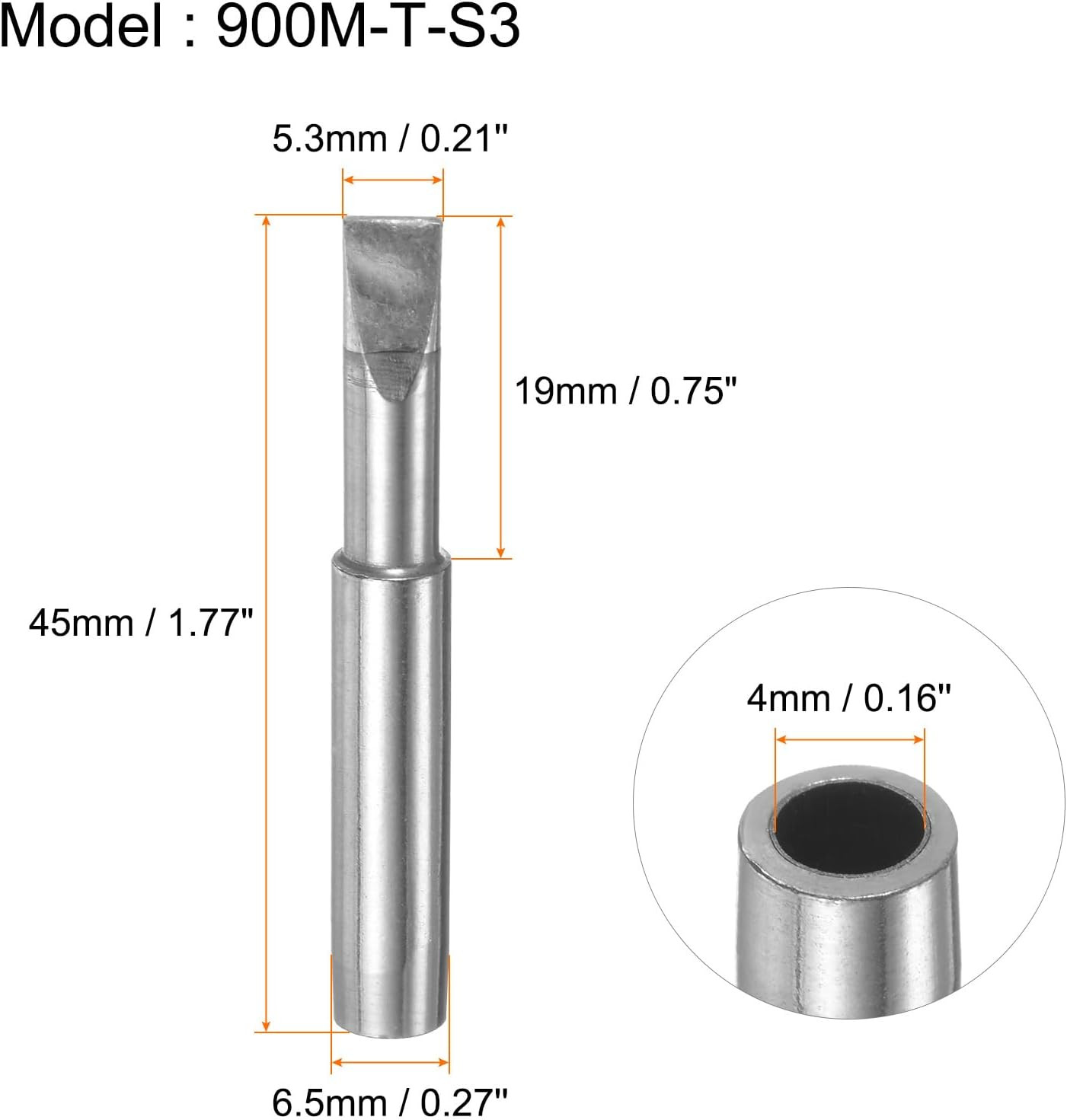 Soldering Iron Tips 900M-T-S3 Flat Edge 5.3mm Chisel Width Nickel-Plated Sold...