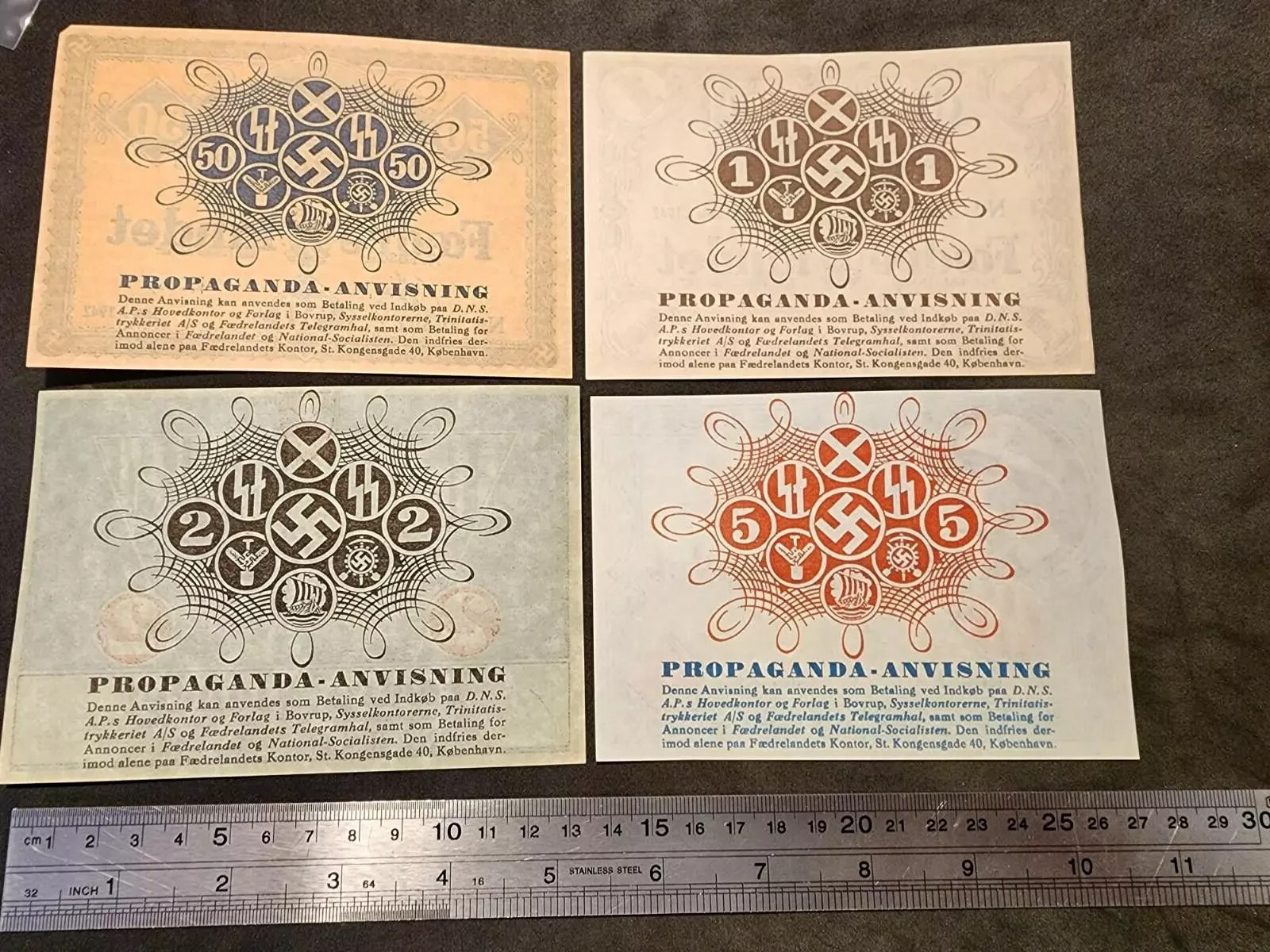 DNSAP German Banknotes WW2 WWII SS Freikorps Danish Legion Denmark Currency