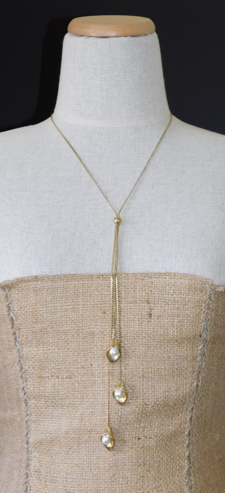 ANN TAYLOR Gold Tone & Simulated Pearl Y-Drop Dangle Pendant Necklace