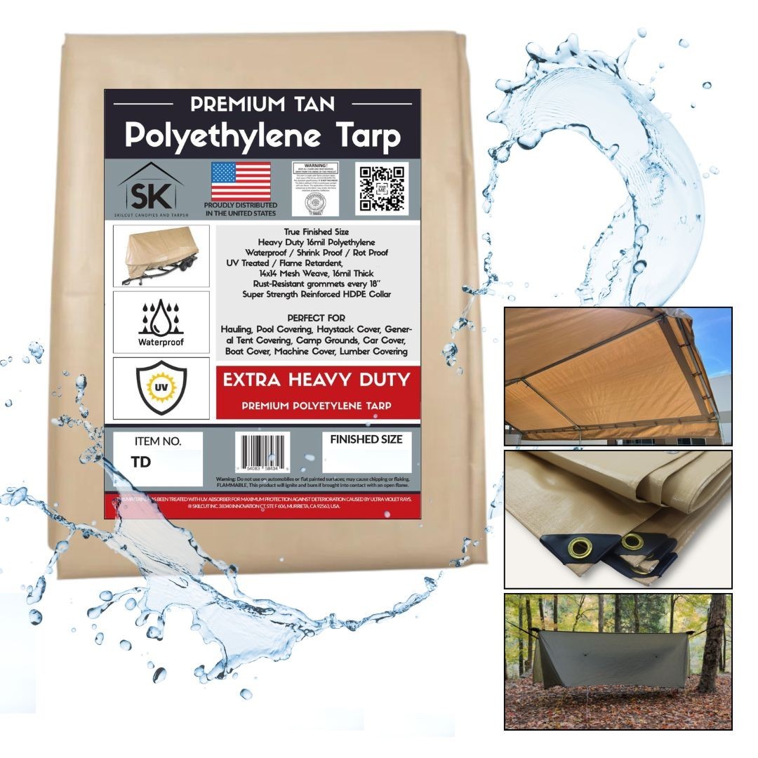 Extreme Heavy Duty Poly Tarp 16mil Canopy Cover TRUE FINISHED SIZE Waterproof UV