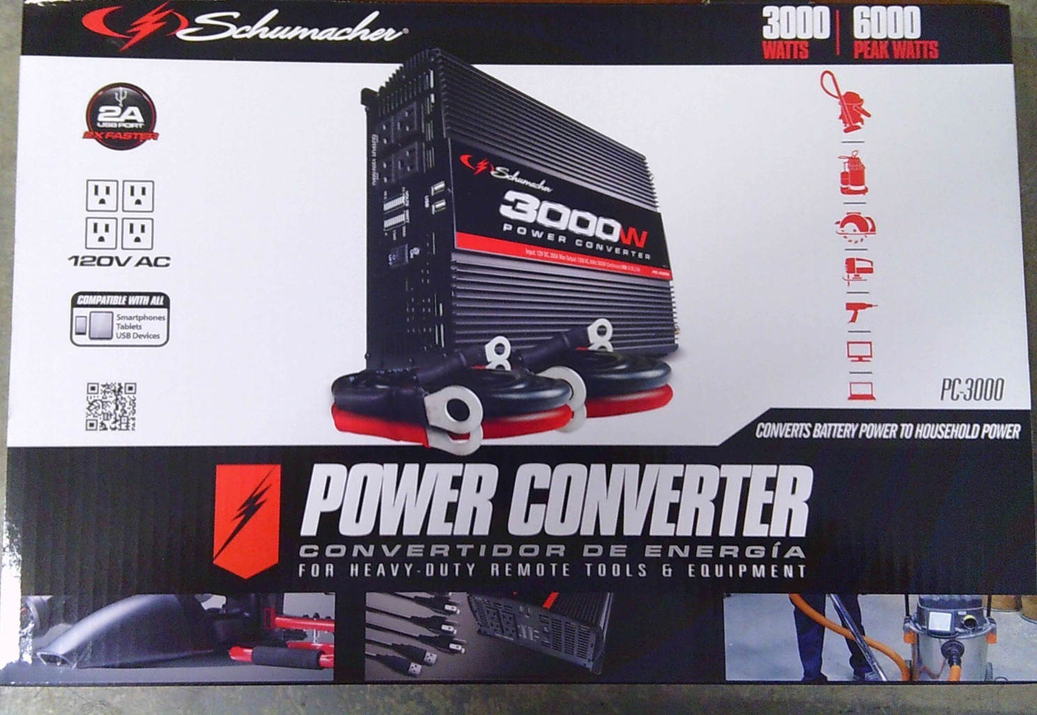 Schumacher Electric PC-3000 3000W Running / 6000W Peak DC to AC Power Inverter