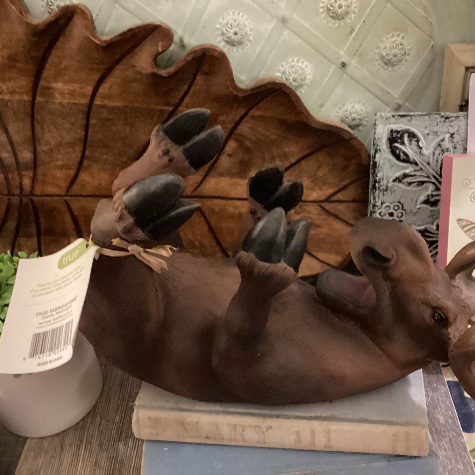 💥True Mischievous Moose Polyresin Wine Tabletop Bottle Holder Wine Lover Gift