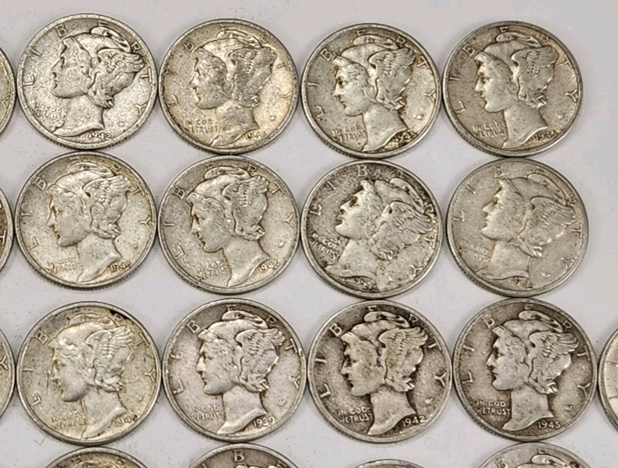 Roll of 50 Silver Mercury Dimes $5 Face Value 90% Silver Coins Mixed Dates ELM3
