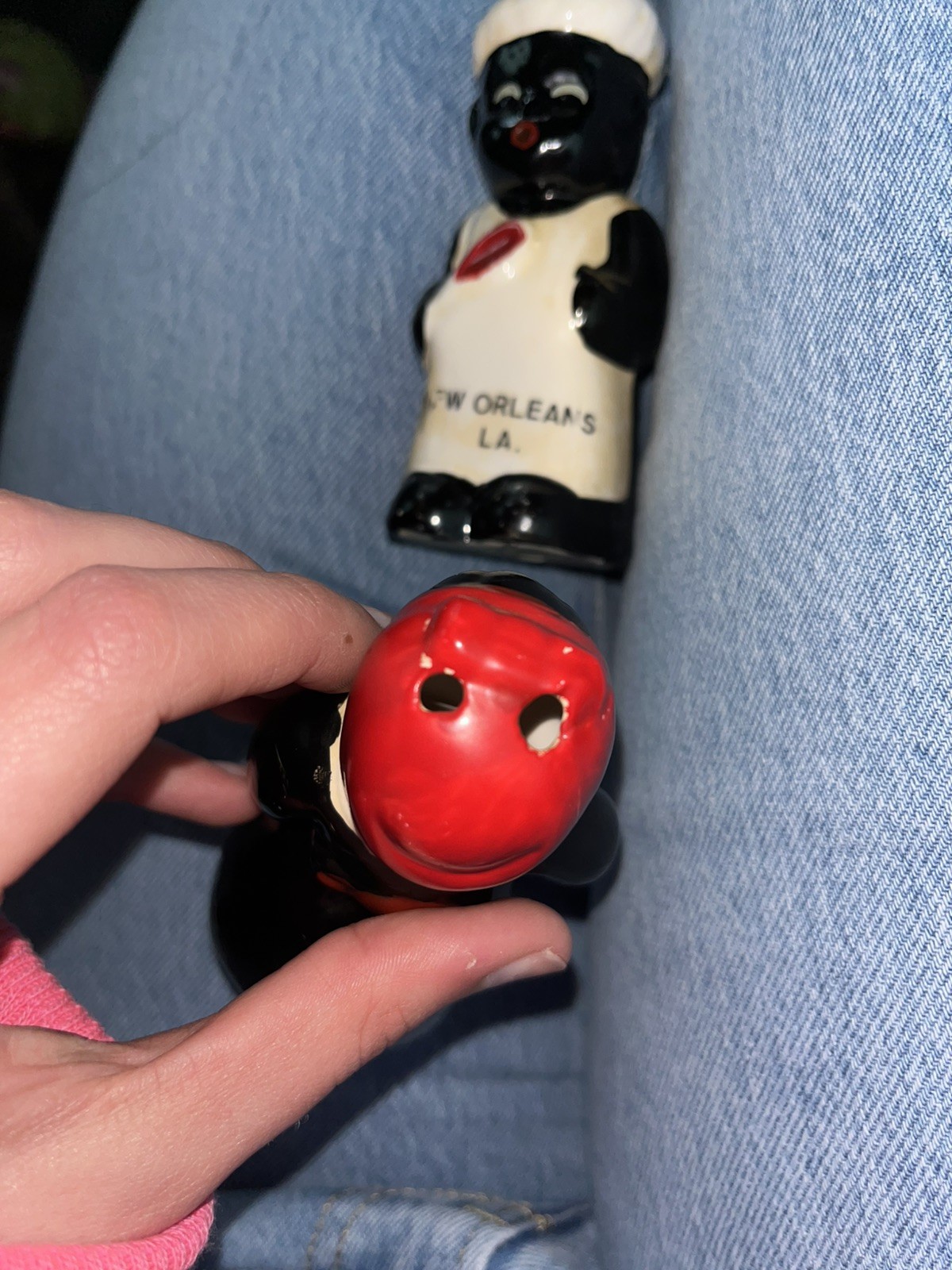 Vintage African Lady And Man Salt And Pepper Shaker Porcelain New Orleans LA