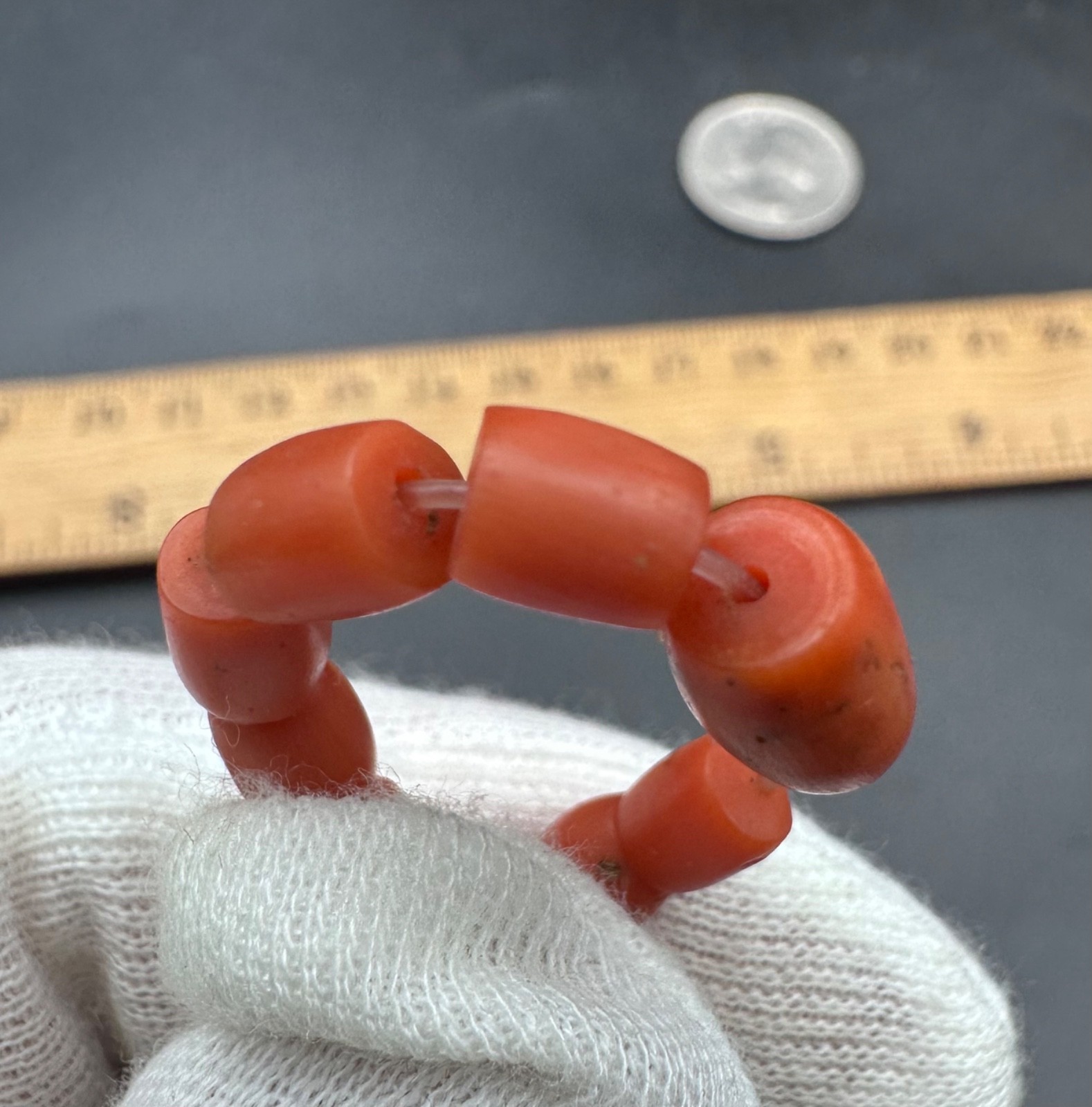 UNDYED Antique BEAD CORAL salmon VTG Mediterranean TIBETAN Japan Mala dZi Chung