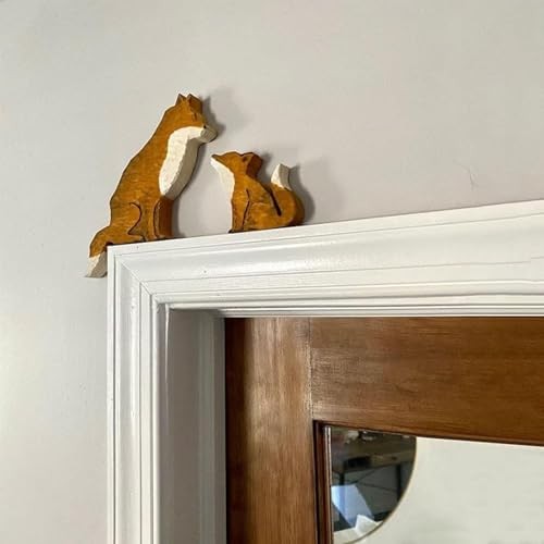 Mama and Baby Fox Door Topper Adorable Fox Shape Statue Grey/Blue/Yellow/White