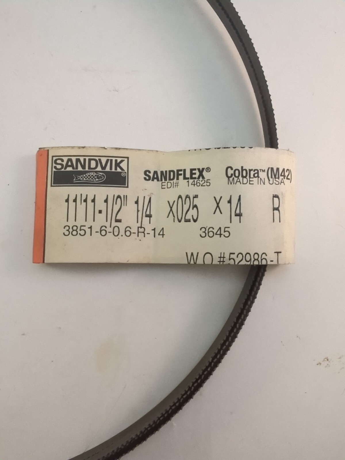 143 1/2" (11'-11 1/2") x 1/4" x .025" 14TPI Sandvik Band Saw Blade M42 Bi-metal